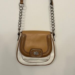 Etienne Aigner White and Tan Two-Tone Leather Crossbody Bag